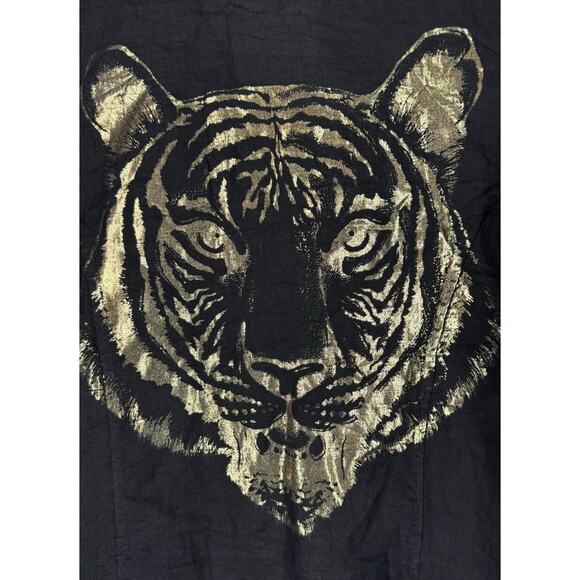 Made In Italy 100% Linen Lightweight Jacket Blazer Gold Metallic Tiger Print LG - Picture 7 of 7